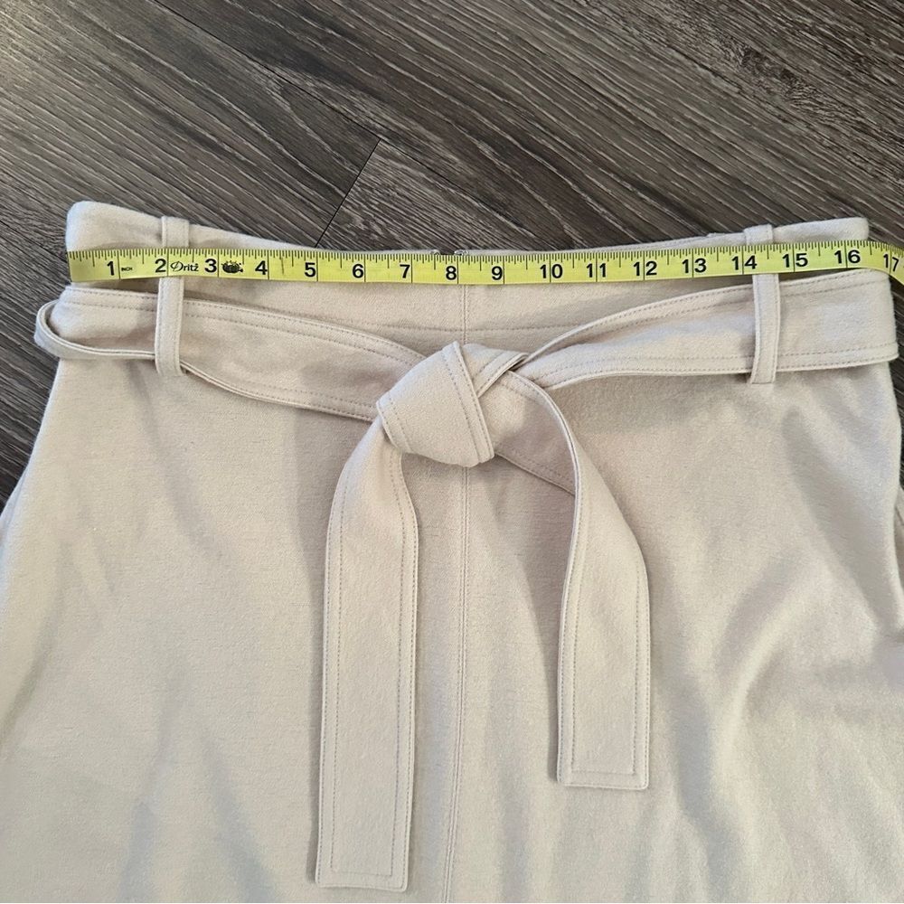 Vince High Waisted Wool Blend Belted Skirt in Oatmeal - Picture 3 of 6